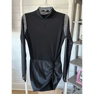 Hot Miami Styles sexy mini dress sheer sleeves ruched Womens M Black NWT